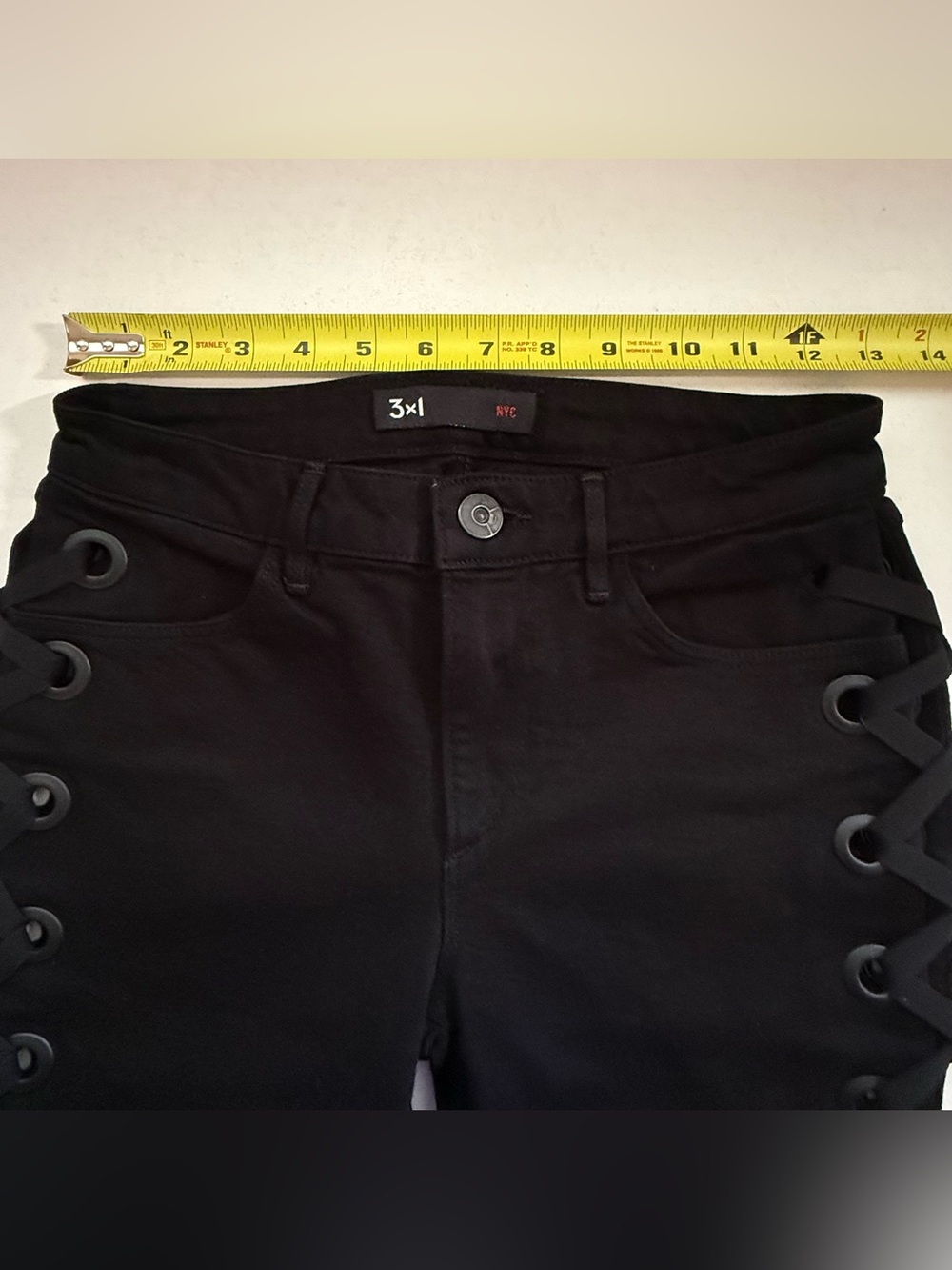 3x1 Black Lace-Up Leg Skinny Jeans 25 - Picture 7 of 9